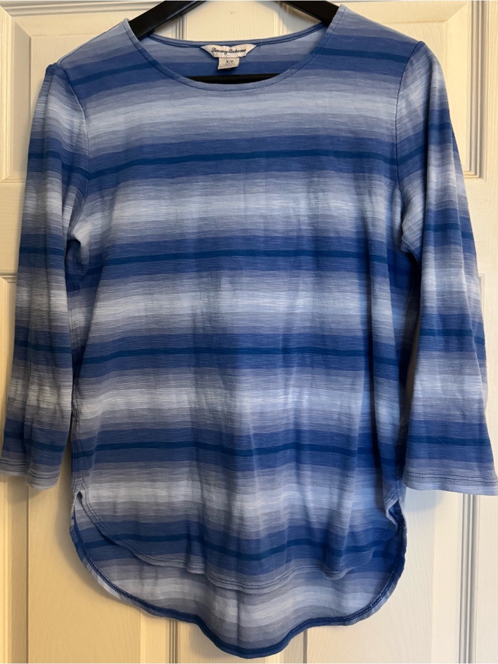 Tommy Bahama Blue Ombre Striped Long-Sleeve Scoop Neck Top